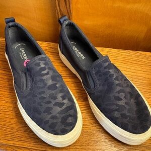 Sperry Dark Blue Animal Print Slip-Ons